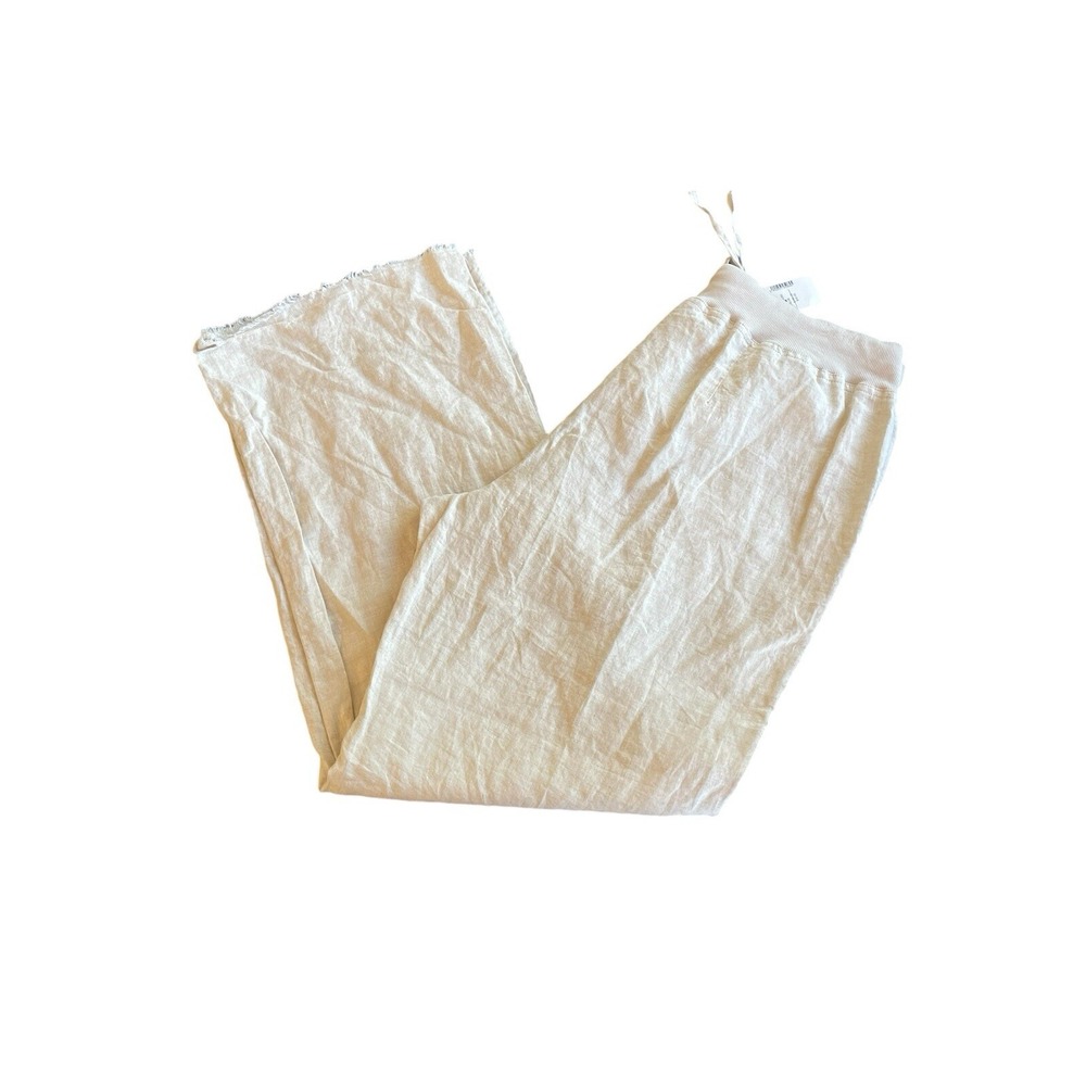 Saks Fifth Avenue Blue XL ivory Linen Pants Womens Pull-On Wide Leg Drawstring